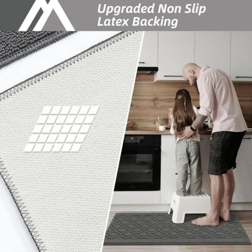 New 2-Piece Grey Kitchen Rug Set, Non-Slip Washable Mats, 48x20 & 30x20 Inches
